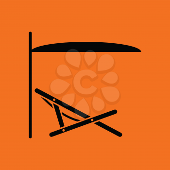 Sea beach recliner with umbrella icon. Orange background with black. Vector illustration.