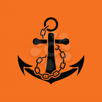 Sea anchor with chain icon. Orange background with black. Vector illustration.