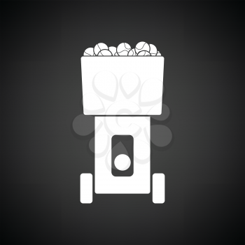 Tennis serve ball machine icon. Black background with white. Vector illustration.