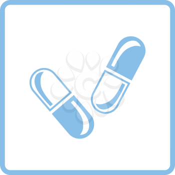 Pills icon. Blue frame design. Vector illustration.