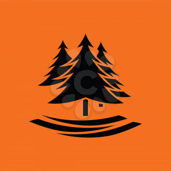 Fir forest  icon. Orange background with black. Vector illustration.