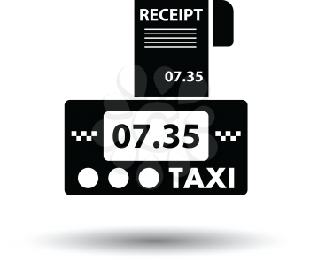Taxi meter with receipt icon. White background with shadow design. Vector illustration.