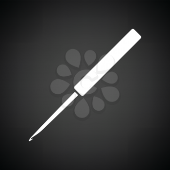 Crochet hook icon. Black background with white. Vector illustration.