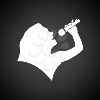 Karaoke womans silhouette icon. Black background with white. Vector illustration.