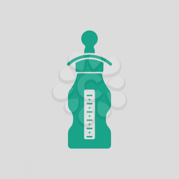 Baby bottle ico. Gray background with green. Vector illustration.