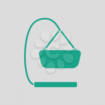 Baby hanged cradle ico. Gray background with green. Vector illustration.