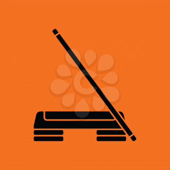 Step board and stick icon. Orange background with black. Vector illustration.