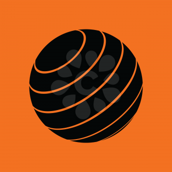 Fitness rubber ball icon. Orange background with black. Vector illustration.