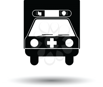 Ambulance car icon. White background with shadow design. Vector illustration.