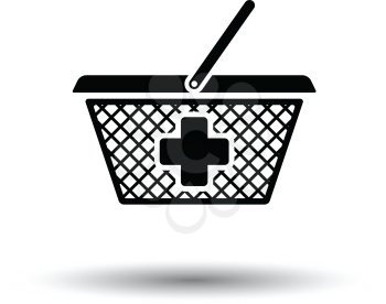 Pharmacy shopping cart icon. White background with shadow design. Vector illustration.