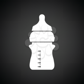 Baby bottle icon. Black background with white. Vector illustration.