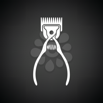 Pet cutting machine icon. Black background with white. Vector illustration.