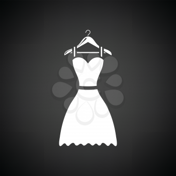 Elegant dress on shoulders icon. Black background with white. Vector illustration.