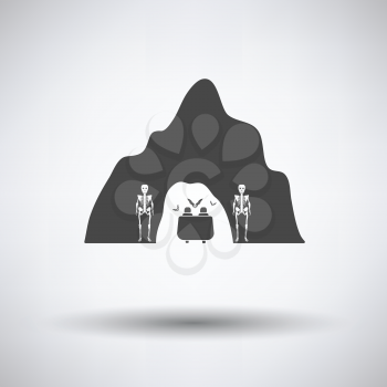 Scare cave in amusement park icon on gray background, round shadow. Vector illustration.