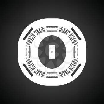 Cricket stadium icon. Black background with white. Vector illustration.