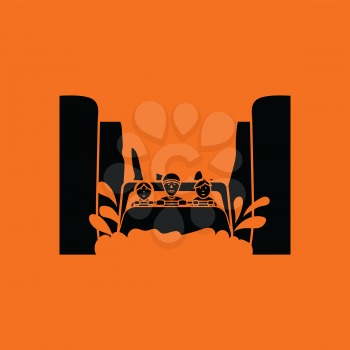 Water boat ride icon. Orange background with black. Vector illustration.