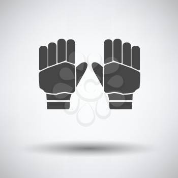 Pair of cricket gloves icon on gray background, round shadow. Vector illustration.