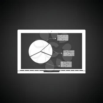 Laptop with analytics diagram icon. Black background with white. Vector illustration.