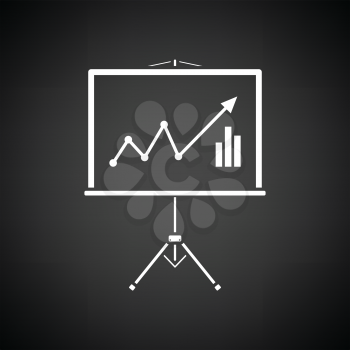 Analytics stand icon. Black background with white. Vector illustration.