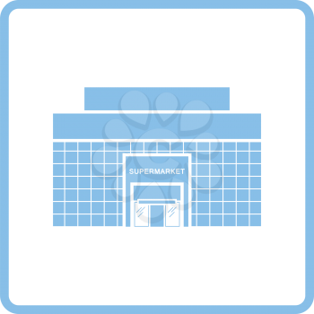 Supermarket building icon. Blue frame design. Vector illustration.
