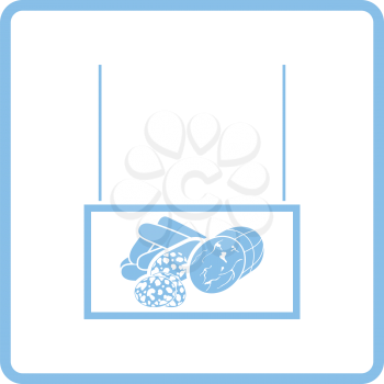 Sausages market department icon. Blue frame design. Vector illustration.