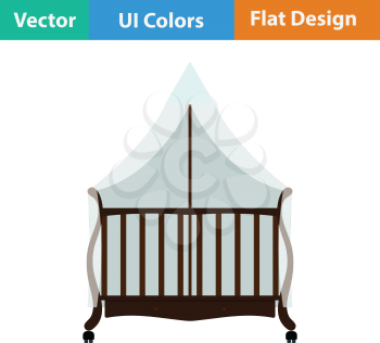 Crib with canopy icon. Flat design. Vector illustration.