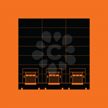 Warehouse logistic concept icon. Orange background with black. Vector illustration.