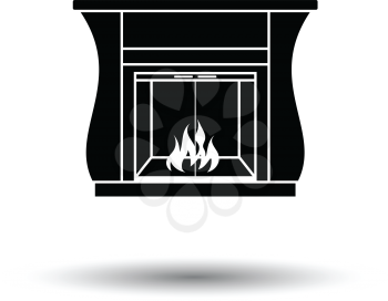 Fireplace with doors icon. White background with shadow design. Vector illustration.