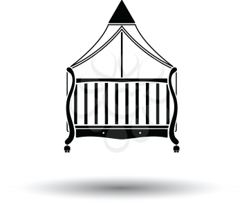 Crib with canopy icon. White background with shadow design. Vector illustration.