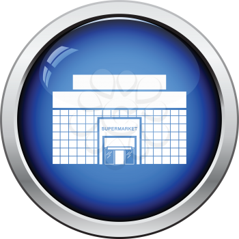 Supermarket building icon. Glossy button design. Vector illustration.