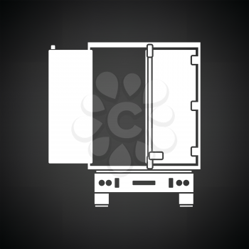 Truck trailer rear view icon. Black background with white. Vector illustration.
