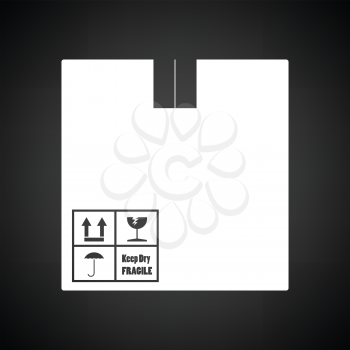 Cardboard package box icon. Black background with white. Vector illustration.