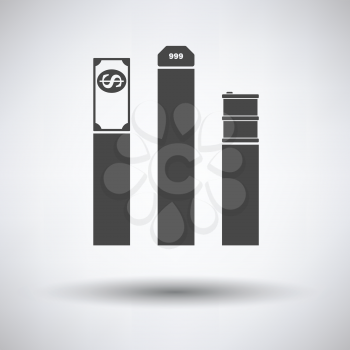 Oil, dollar and gold chart concept icon on gray background, round shadow. Vector illustration.