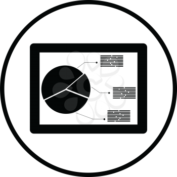 Tablet with analytics diagram icon. Thin circle design. Vector illustration.