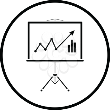 Analytics stand icon. Thin circle design. Vector illustration.