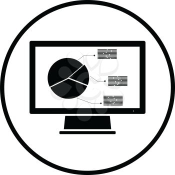 Monitor with analytics diagram icon. Thin circle design. Vector illustration.