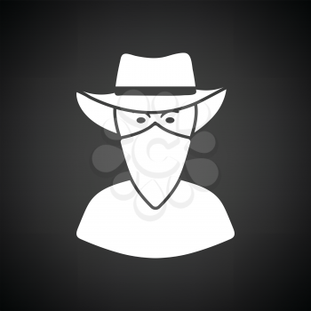 Cowboy with a scarf on face icon. Black background with white. Vector illustration.
