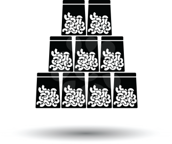 Macaroni in packages icon. Black background with white. Vector illustration.