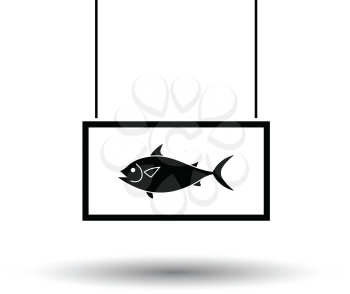 Fish market department icon. Black background with white. Vector illustration.