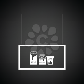 Milk market department icon. Black background with white. Vector illustration.