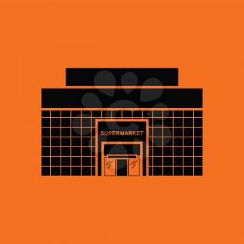 Supermarket building icon. Orange background with black. Vector illustration.