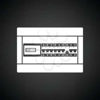 Circuit breakers box icon. Black background with white. Vector illustration.