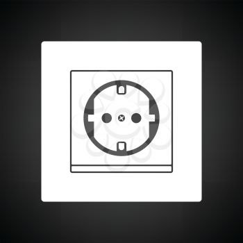 Europe electrical socket icon. Black background with white. Vector illustration.
