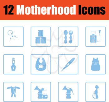 Motherhood icon set. Blue frame design. Vector illustration.