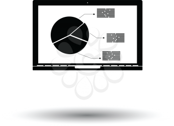 Laptop with analytics diagram icon. White background with shadow design. Vector illustration.