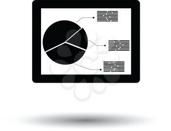 Tablet with analytics diagram icon. White background with shadow design. Vector illustration.