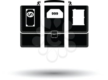 Oil, dollar and gold dividing briefcase concept icon. White background with shadow design. Vector illustration.