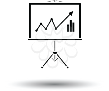 Analytics stand icon. White background with shadow design. Vector illustration.