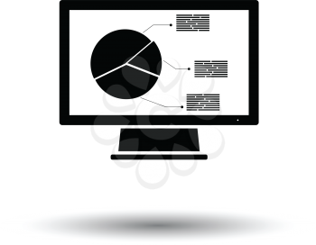 Monitor with analytics diagram icon. White background with shadow design. Vector illustration.
