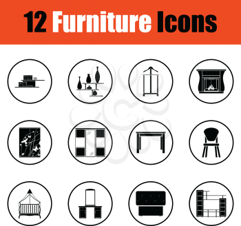 Home furniture icon set. Thin circle design. Vector illustration.